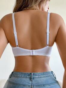 DesireSculpt 1pc Women Lace Patchwork Bra - White - View 2