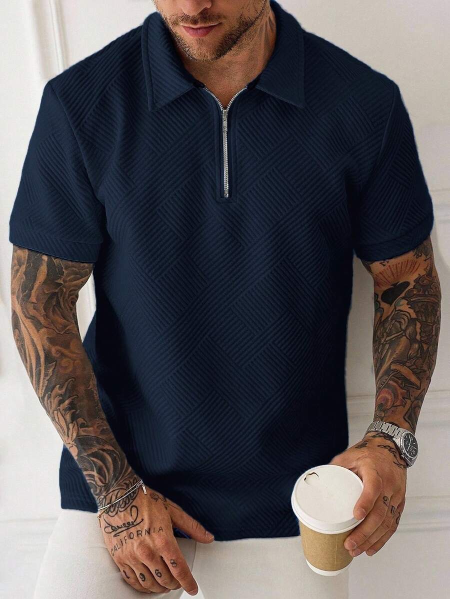 Manfinity Homme 男士大尺碼成熟休閒短袖 Polo 衫 - 藏蓝色 - 查看 1