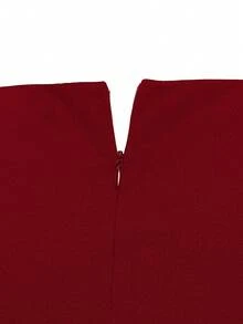 GlowEve CURVE Plus Size Women's Solid Color Square Neck Short Sleeve Elegant Dress Cocktail Formal Red Summer - Burgundy - View 6