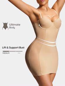 SHAPORA Shaping Underwire Cupped Shapewear Slip Dress Body Shaper Bust& Butt Lifter-Tummy Waist Thigh Control - Apricot - View 1