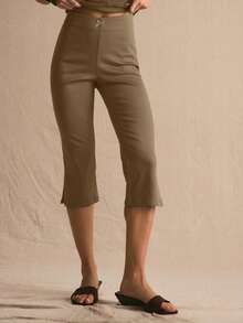 MUSERA Low Waist Split Hem Spring Summer Cosy Cute Daily Girly Vacation Spring Casual Pants - Brown - View 3