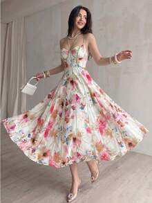 Modelyn Đầm xòe ôm sát in họa tiết, dây mảnh, hở lưng, thời trang xuân hè. - Nhiều màu - Xem 8