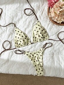 Swim Vcay 女款夏季海灘波點掛脖綁帶性感比基尼三角泳褲兩件式泳衣套裝 - 彩色 - 查看 1