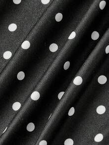 Sweetness Women's Cute Sweet Ruffled Polka Dot Print Contrast Color Lace Bow Bandeau Top Party Night Black And White Polka Dot Summer - Black - View 4