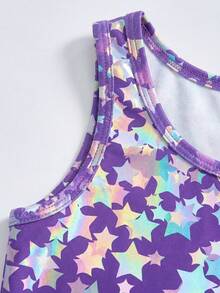 SHEIN Rompi Olahraga Kasual untuk Anak Perempuan dengan Leher Bulat dan Motif Bintang Lima, Cocok untuk Aktivitas Sehari-hari. - Purple - View 6