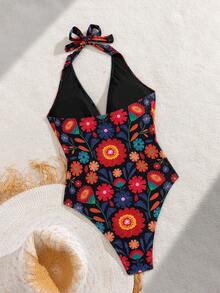Swim Vcay New Women's Floral Print Sexy Halter Neck One-Piece Swimsuit - Multicolor - View 2