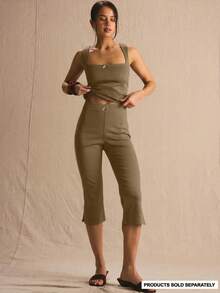 MUSERA Low Waist Split Hem Spring Summer Cosy Cute Daily Girly Vacation Spring Casual Pants - Brown - View 2