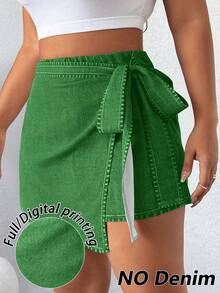 Elenzga Pantalones cortos de verano informales con cordón para tallas grandes - Verde - Ver 5