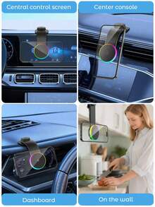 Teckwe 15W 磁吸無線車充支架，RGB 燈 MagSafe 車用手機架儀表板安裝，快速充電自動磁吸車充 - 無線充 - 查看 4