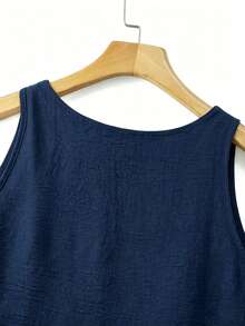 Linhara Spring Summer Autumn Round Neck Sleeveless Double Layer Design Yellow Apricot Plus Size Cami Tank Top - Royal Blue - View 4