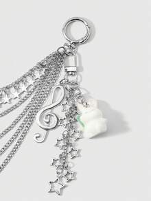 ROMWE Kawaii 1 Ins Creative Silver Note Multi-Layer Hollow Chain Star Pendant Cartoon Flocking Rabbit DIY Keychain Bag Pendant, Girls Wear Holiday Gifts Every Day - Silver - View 5
