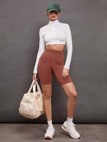 Activina Women's Solid Color Casual Versatile Daily Outing Sports Shorts With Pockets - Brown - View 2