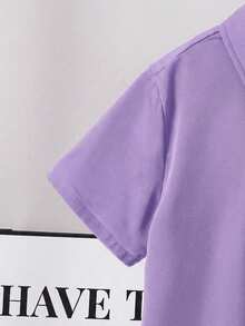 SHEIN 兒童男童休閒舒適短袖拼色襯衫 - 紫色 - 查看 5