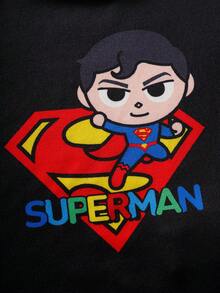 SUPERMAN X SHEIN Bộ đồ mặc nhà thường ngày cho bé trai áo thun ngắn tay và quần in họa tiết hoạt hình - màu đen - Xem 4