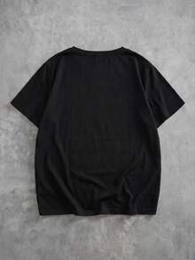 ROMWE MEN Men's Round Neck Letter Print Casual Versatile Daily Outing Short Sleeve T-Shirt - Black - View 2