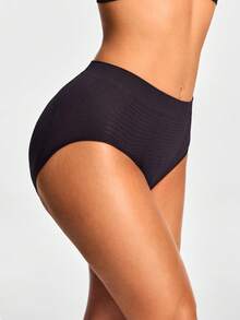 SHEIN 女士纯色简约塑身提臀内裤，休闲日常穿着 - 黑色 - 查看 4