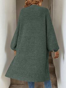 SHEIN Tall CURVE Plus Size Drop Shoulder Ribbed Knit Duster Cardigan,Long Sleeve Tops Long Cardigan For Women Plus Size Cardigan Curve Cardigan Tall Curve Cardigan In Fall/Winter - Green - View 3