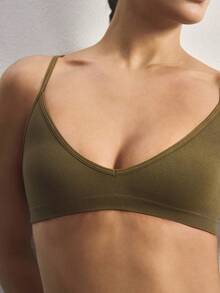 Ocili Seamless Ribbed Elastic Wireless Bra, Comfortable Women's Underwear - Dark Green - View 5