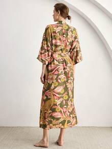Ocili 优雅休闲中式风格柔软印花舒适孔雀图案睡袍（女士款） - 彩色 - 查看 3