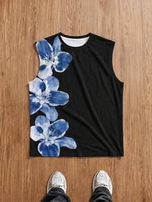 Manfinity Joysei Men's Round Neck Printed Casual Tank Top - Black - View 1