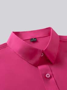 Manfinity Mode Camisa casual de manga larga de un solo color con abotonadura sencilla para hombres, para uso diario y ceremonias - Rosa Fucsia - Ver 5