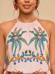Travachic Plus Size Women's Tropical Palm Tree Print Romper - Multicolor - View 4