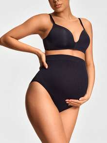 SHAPORA Pregnant Women Plain High Waist Seamless Shaping Briefs - Black - View 3