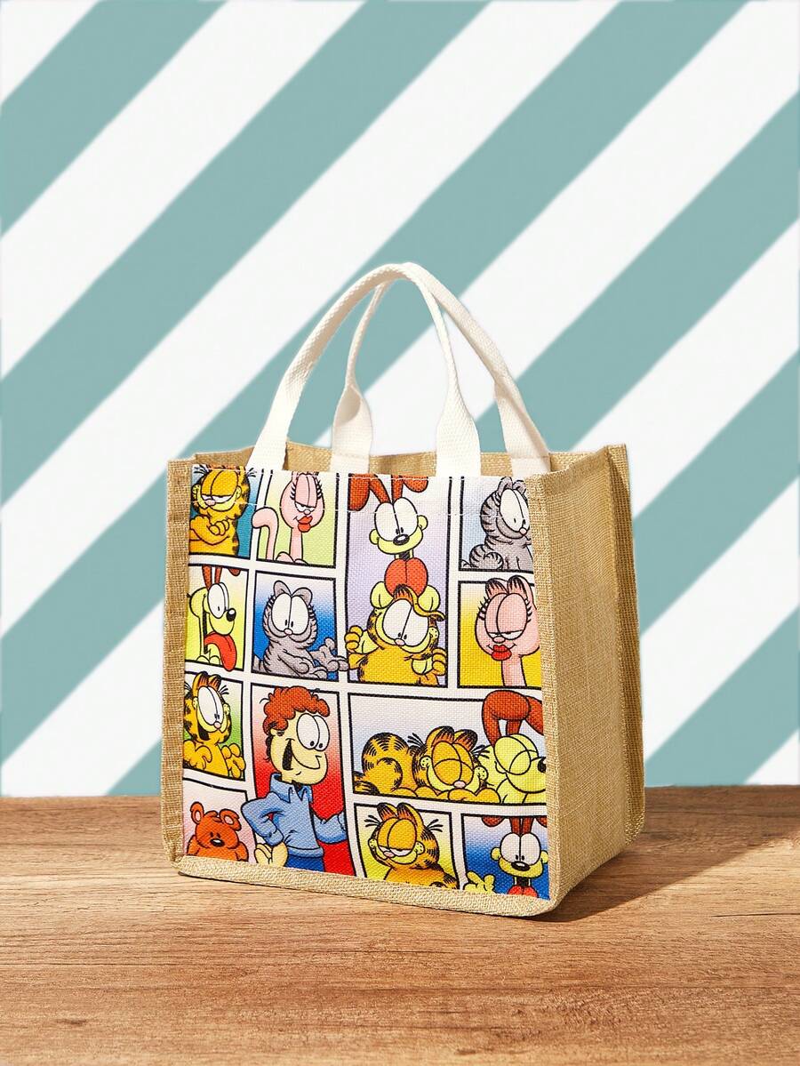 GARFIELD | SHEIN Handbag Lunch Bag, Women Casual Tote Bento Box Dinner Large Capacity Camping Student Picnic Food Beverage Bag With Cartoon Pattern, Perfect For Beach Vacation, Travel, Shopping, And Vacation Essentials - cat - View 1
