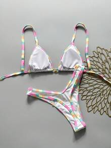 Swim Vcay 2件組女款夏季隨機印花掛脖細肩帶金屬裝飾性感比基尼套裝 - 彩色 - 查看 3