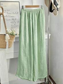 Comfortcana Plus Size Women's Solid Color Drawstring Waist Loose Casual Pants Fall - Green - View 2