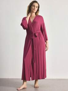 Ocili Comfortable Soft Minimalist Long Sleeve Plus Size Robe Lounge Mint Green Autumn - Red Violet - View 4