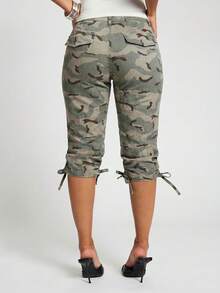 SUMWON WOMEN Camo Carpenter Capri Pants With Ruched Drawstring Hem And Cargo Pockets Summer Street Style - Beige - View 2