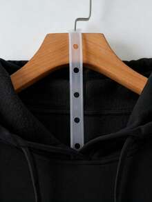 SHEIN LUNE CURVE 大尺碼女款字母刺繡極簡連帽衛衣韓系休閒寬鬆慵懶美式復古女裝 - 黑色 - 查看 4