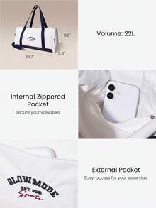 GLOWMODE Large 22L Water-Resistant GlowCarry Varsity Convertible Shoulder Crossbody Tote Bag With Interior Zipper Pocket Daily Casual Active - White - View 4