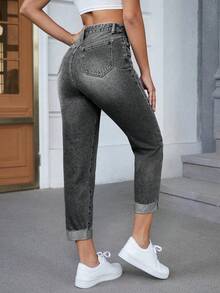 Flexra Women's High Waist Pocket Casual Versatile Commute Jeans - Dark Grey - View 2