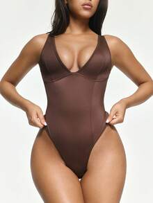 SHAPORA Body de unicolor con escote en V profundo y sexy para mujer - Multicolor - Ver 5