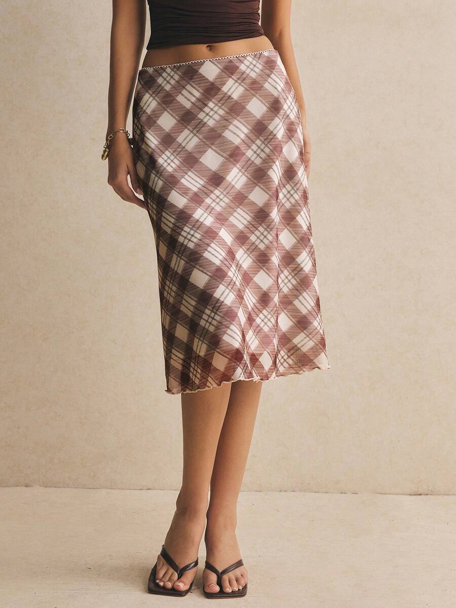 Poéselle 女款夏季休閒格紋裙
