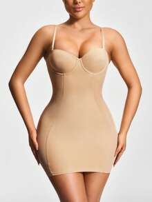 SHAPORA Shaping Underwire Cupped Shapewear Slip Dress Body Shaper Bust& Butt Lifter-Tummy Waist Thigh Control - Apricot - View 6