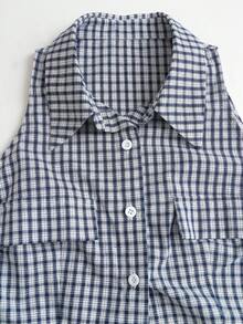 Sweetra Women's Spring/Autumn New Vintage Hot Girl Slimming Red Brown Plaid Versatile Comfortable Bow Street Blouse - Blue - View 3