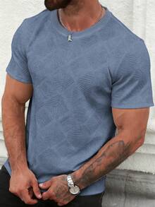 Manfinity CasualCool Men's Geometric Embossed Short Sleeve Crew Neck T-Shirt,Aqua Blue,Summer,Casual,Work,Comfortable Geometric Texture Simple Versatile Tee For Vacation - Dusty Blue - View 1