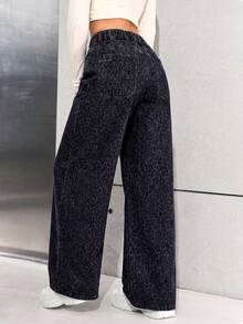 SHEIN Girls' Leopard Print Loose Wide Leg Denim Pants Vacation Festival Independence Day Leopard Print - Multicolor - View 3