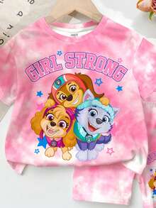 SHEIN | PAW Patrol 女童休閒簡約短袖上衣與短褲兩件套，適合夏季，經典可愛勇敢卡通動漫可愛圖案印花 - 彩色 - 查看 3