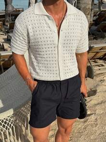 Marcello Vane 男士素色單排扣休閒百搭日常針織上衣 - 白色 - 查看 4