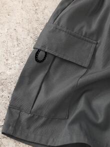 SHEIN 兒童青少年男童休閒日常舒適寬鬆灰色工裝短褲，Ss26，夏季短褲適用於外出、情人節、約會、旅行、度假、家庭聚會、返校、運動、生日派對 - 灰色 - 查看 3