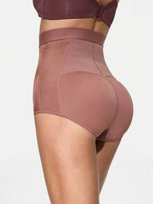 SHAPORA Women's High Waist Contrast Color Front Button Shapewear Pants, Suitable For Daily Wear - Brown - View 2