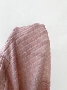 Elamini Cute & Sweet Textured Lace Splice Deep V Slim Fit Long Sleeve T-Shirt, Spring - Pink - View 5