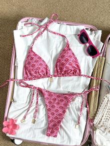 Swim Vcay Springbreak 女款夏季隨機印花細肩帶金屬裝飾復古兩件式比基尼套裝 - 彩色 - 查看 3