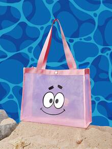 SpongeBob SquarePants | SHEIN 粉色網格托特包，印花圖案，大容量，方便攜帶，適合度假、旅行、購物 - Sugar Pink - 查看 1