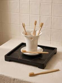 Cirelle 1pc Simple Ceramic Toothbrush Holder, Multi-Purpose Bathroom Organizer, Elegant White Countertop Caddy For Toothpaste, Razors & Accessories, Minimalist Vanity Storage Cup, Ideal Gift For Home Decor & Housewarming, Keeps Toiletries Neat - White - View 5