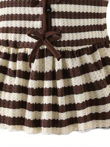 Elladie kids Tween Girl Bow Button Ruffle Hem Tank Top And Long Pants 2pcs Set - Brown - View 5